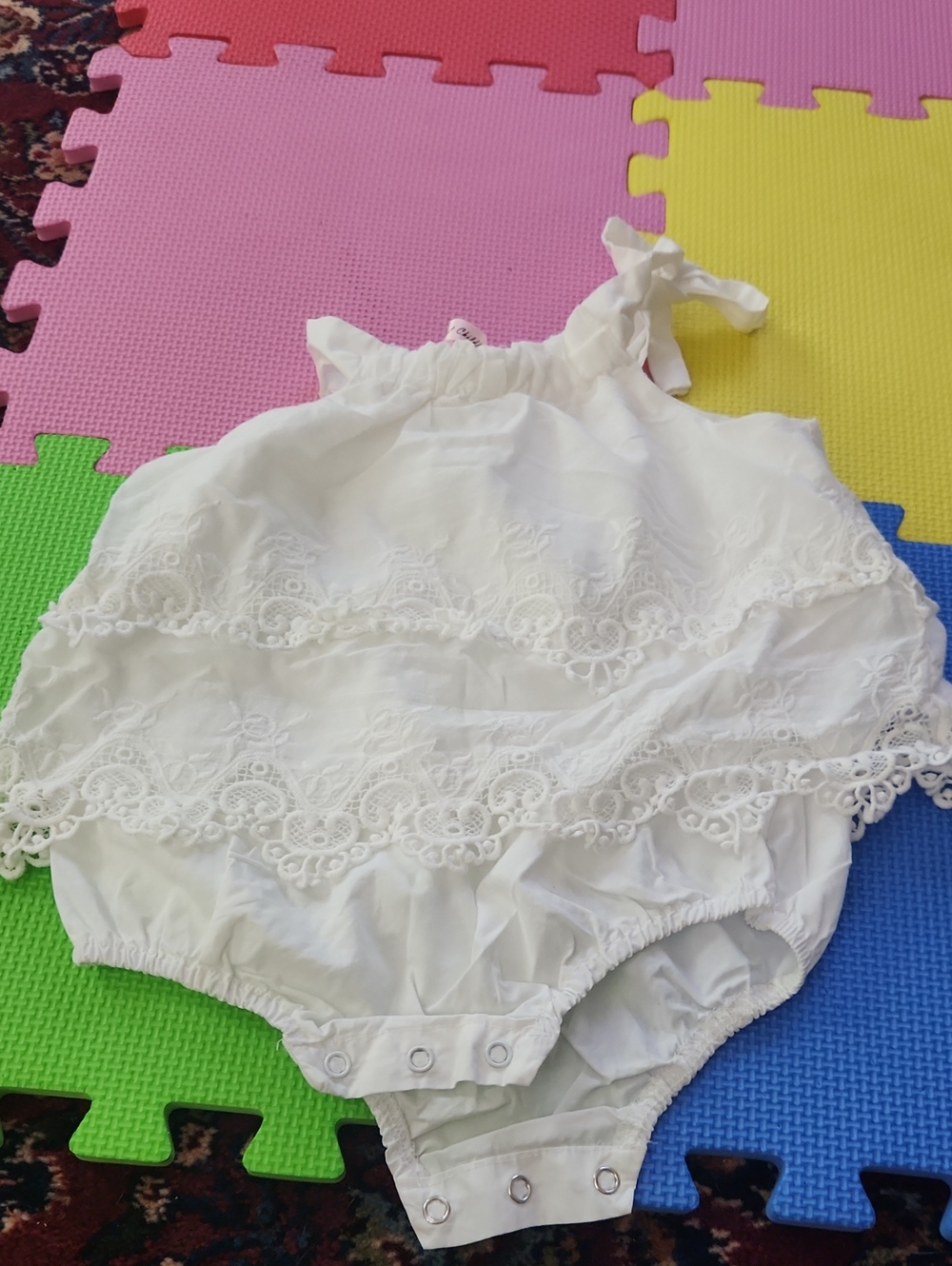 Classic White Lace Baby Romper by